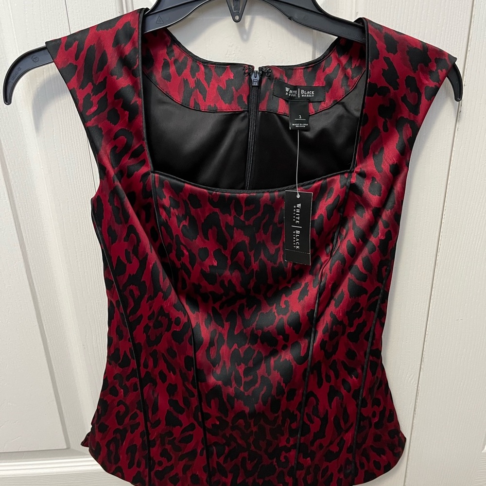 New WHBM red and black cheetah print sleeveless top.